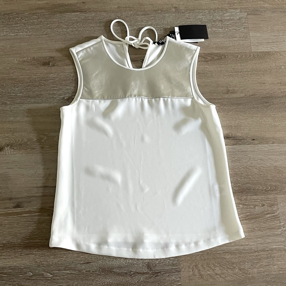 Raoul Women's Tank Top Size 8‎ Ivory Silver Leather Electra Blouse NWT $400